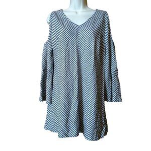 Soft Surroundings Women's Medium Striped Cold Shoulder 3/4 Sleeve Pullover Top